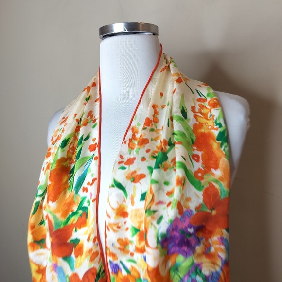 Lauren Ralph Lauren Silk Floral Neck Scarf 52" x 11" Vibrant Artsy - Picture 7 of 9
